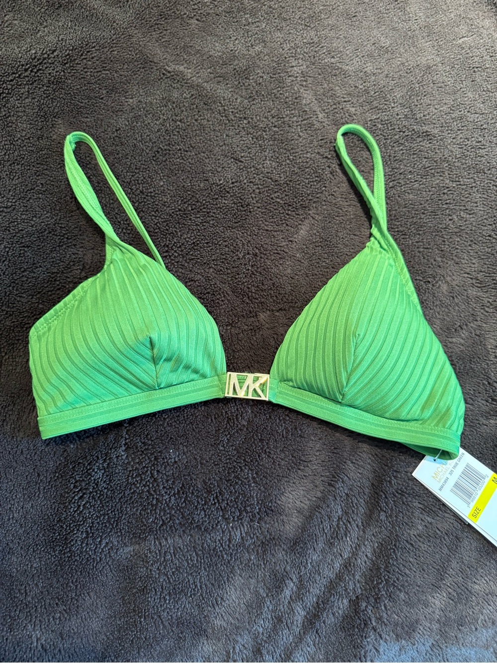 Michael Kors Emerald Ribbed Triangle Bralette with Gold MK Clasp